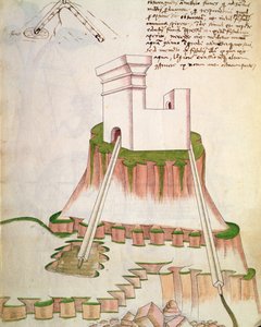 Progetto per fornire acqua a un edificio mediante tubi che attingono acqua dai pozzi, illustrazione da De Machinis da Mariano di Jacopo 1382 c.1453 after Mariano di Jacopo 1382 c.1453 after